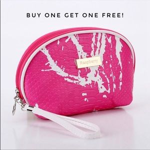 Pink Crocodile Skin Grain Cosmetic Bag